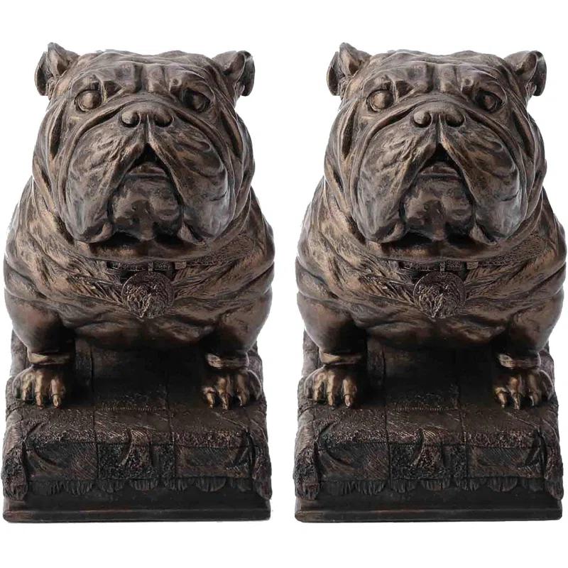 AMIPOR Inch British Bulldog Bookends Resin Sculpture Bookends Hand Painted Bronze Finish Desktop Organizer