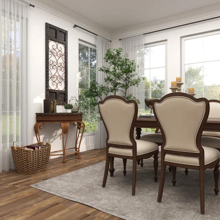 Alcott Hill® Gold Metal Leaf Embossed Living Room Console Table with Ornate Scroll Legs, 41" x 19" x 33"