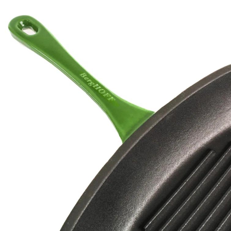 BergHOFF BergHOFF Neo 2Pc Cast Iron Grill Set: Grill Pan & Bacon/Steak Press, Green
