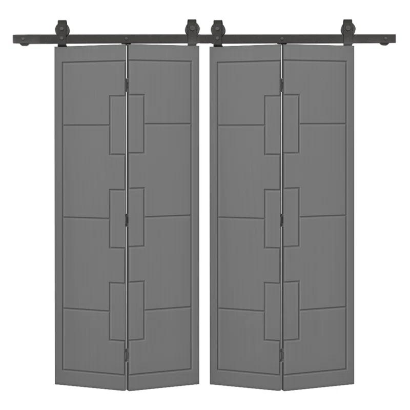Calhome Modern Bi-Fold Double Barn Door with Sliding Hardware Kit