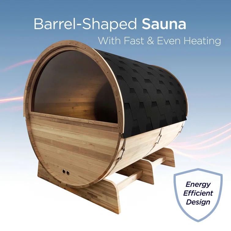 ALEKO Red Cedar Barrel Sauna with Panoramic Window - 8 kW UL Certified KIP Harvia Heater - 6-8 Person | Wayfair