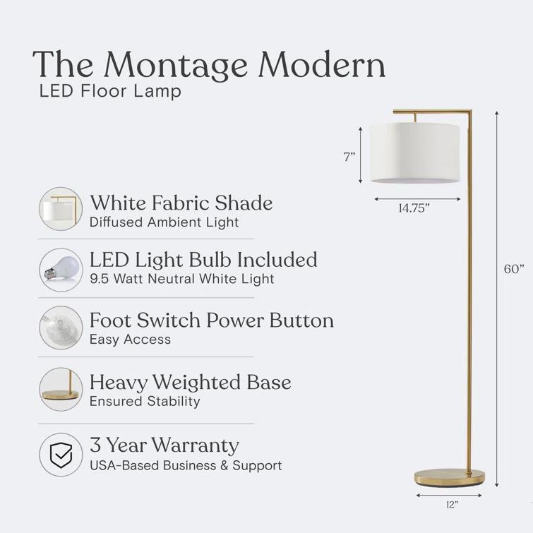 Montage Modern 60 in. Mid-Century Modern LED Floor Lamp with Fabric Drum Shade