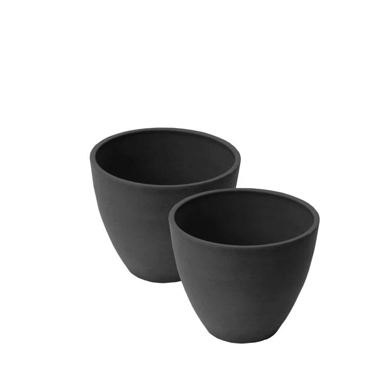 Algreen Valencia Planter, 2 Round Taper Curve Planters 10-In. Diameter by 8.3-In.H, Spun Charcoal, 2 Pack