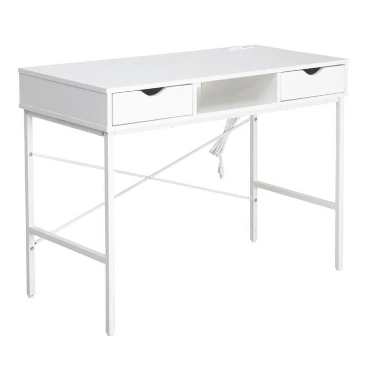 Ebern Designs Glenhill Writing Desk with Drawer - Built-In Power Outlets for Home Office