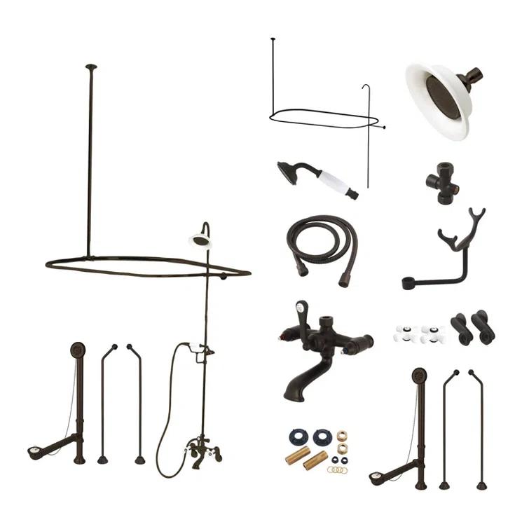 Kingston Brass Kingston Brass Vintage Three-Handle 2-Hole Tub Wall Mount Clawfoot Tub Faucet Package with Shower Enclosure and Hand Shower CCK1182PX