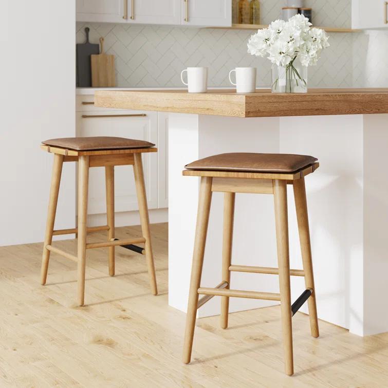 Nathan James Upholstered Counter Stool with Solid Wood Frame (Set of 2)
