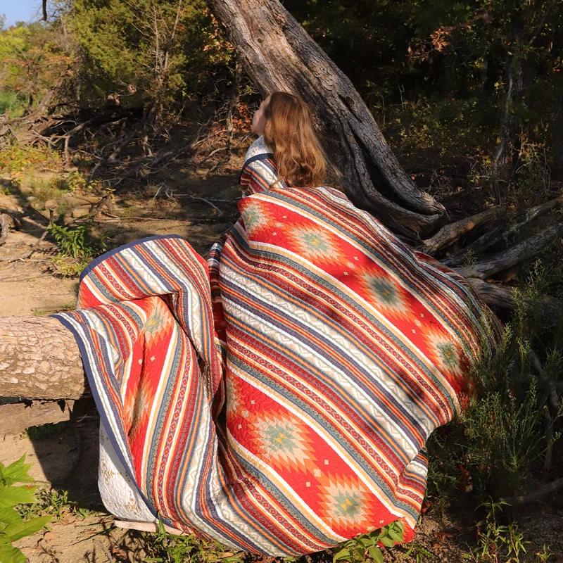 Paseo Road by HiEnd Accents Del Sol Red/Orange/Tan Aztec Print Cotton Southwestern Style Reversible Quilt Set