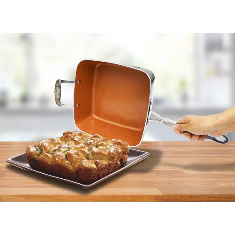 Gotham Steel Gotham Steel 9.5" Deep Squre Nonstick Pan with Steamer Tray, Fry Basket and Glass Lid