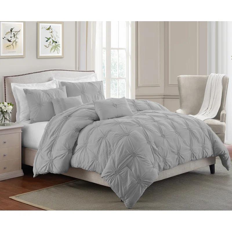 Swift Home Supreme Microfiber Floral Pintuck Microfiber 3-Piece Comforter Set