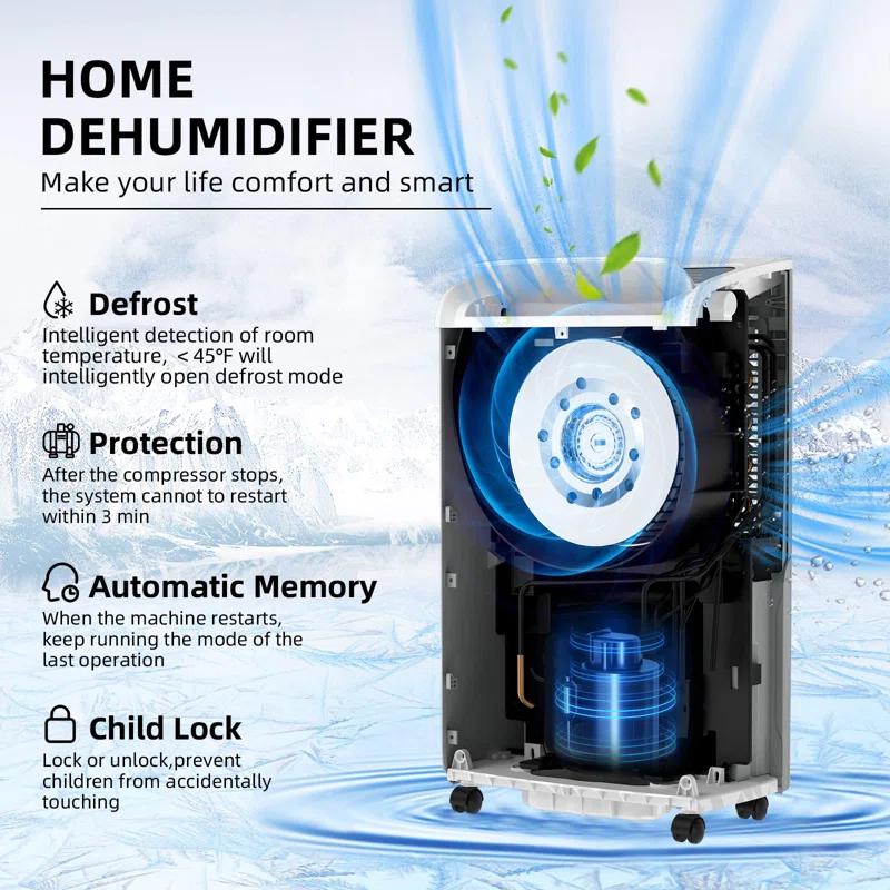 BEACHWATER POOL & SPA, LLC 4,500 Sq.Ft 70 Pint Dehumidifier For Basements And Home-With Drain Hose,Efficient,Energy-With Dual Protection And 4 Smart Modes,24H Timer,Defrost,For Large Room