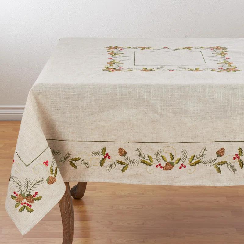 Saro Joyeuses Fêtes Floral Christmas Tablecloth