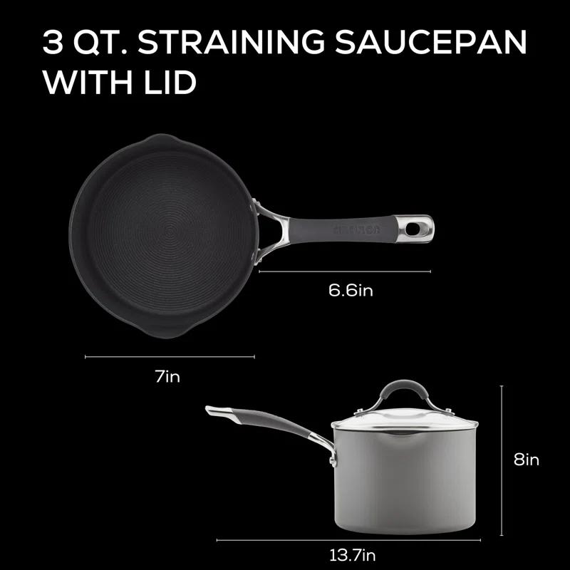 Circulon Circulon Radiance Hard-Anodized Nonstick Saucepan with Straining Lid, 3-Quart