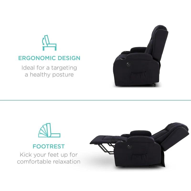 Hokku Designs Modern Linen Electric Power Lift Chair, Recliner Massage Chair, Adjustable Furniture for Back, USB Port, Heat, Cupholders