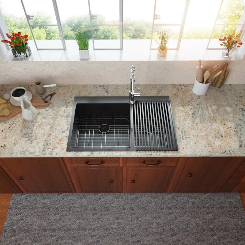 33" L x 22" W Drop-in Double Bowl 60/40 Sink 16 Gauge Stainless Steel Kitchen Sink Topmount Sink