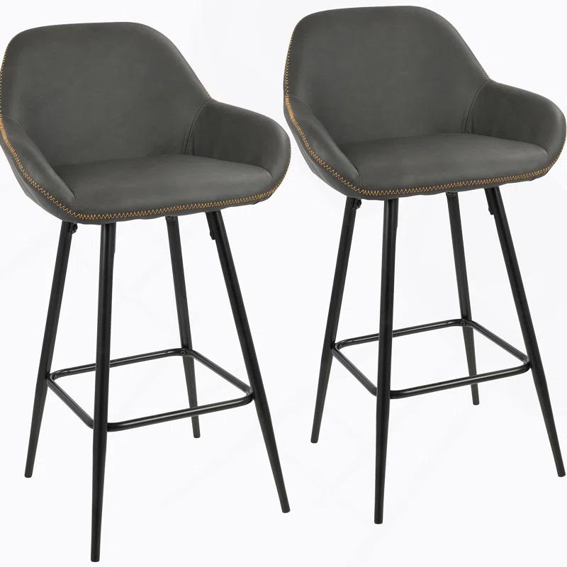 Corrigan Studio® Clubhouse Contemporary 26" Counter Stool with Black Frame and Grey Vintage Faux Leather by LumiSource - Set of 2