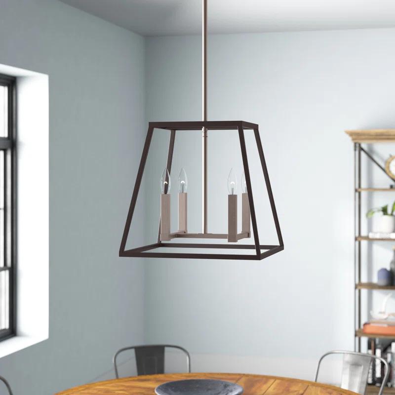 Hinkley Burley Oak 4 - Light Lantern Geometric Chandelier
