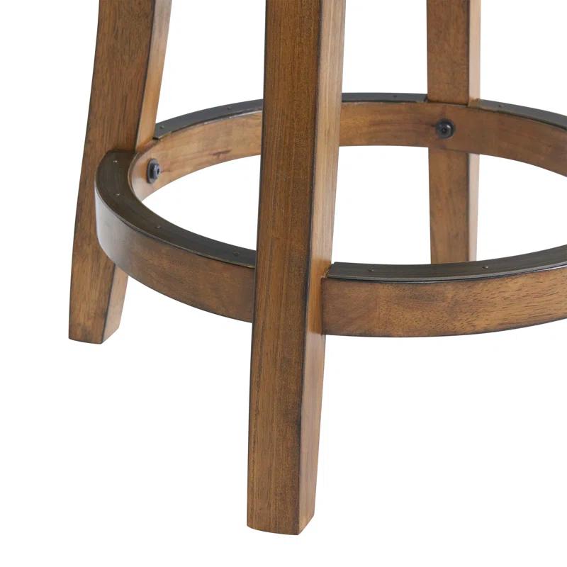 Alaterre Ellie Upholstered Swivel Bar Stool Chairs with Padded Seat and Back, Rubberwood Frame with Metal Kick Plate