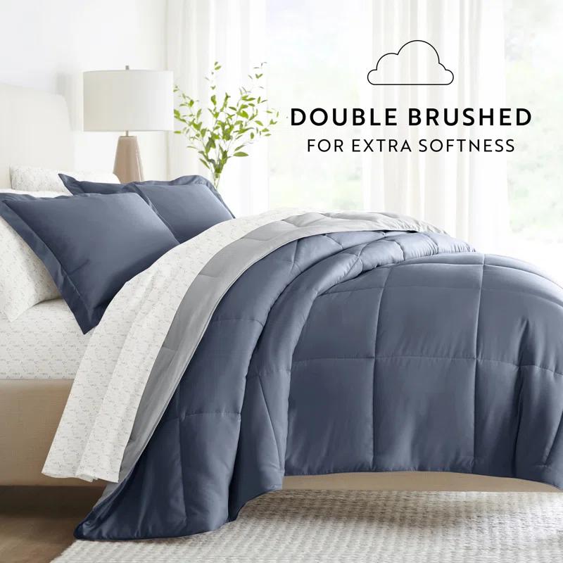 IEnjoy Home 7-Piece Reversible Bedding Bundle - Solid Comforter and Patterned Sheet Set