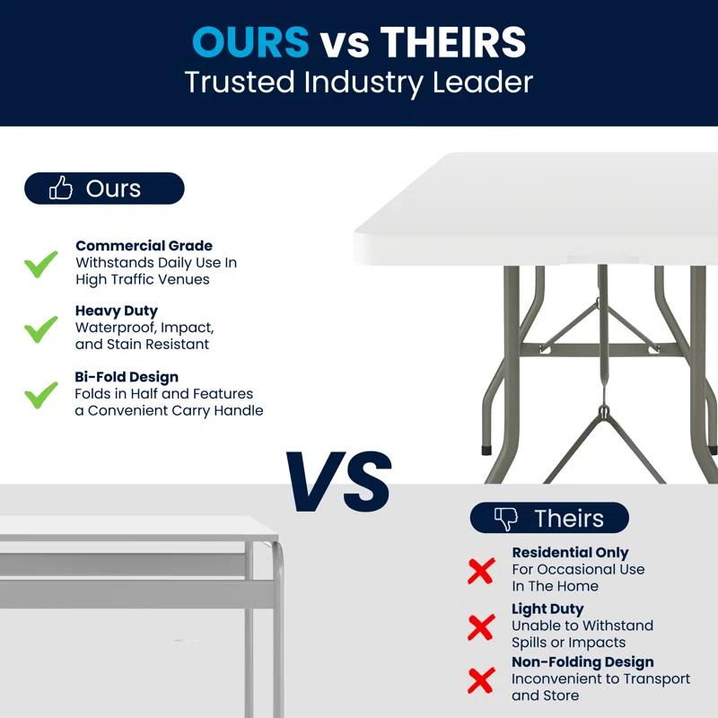 8-Foot Bi-Fold Plastic Banquet and Event Folding Table with Carrying Handle