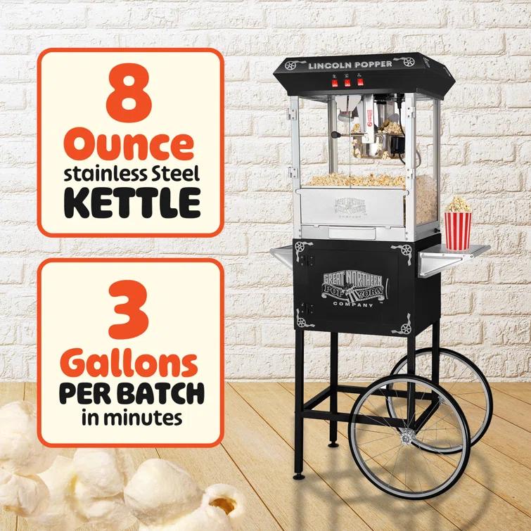 Great Northern Popcorn Lincoln Popcorn Machine with Cart - 8oz Popper with Stainless-Steel Kettle by Great Northern Popcorn