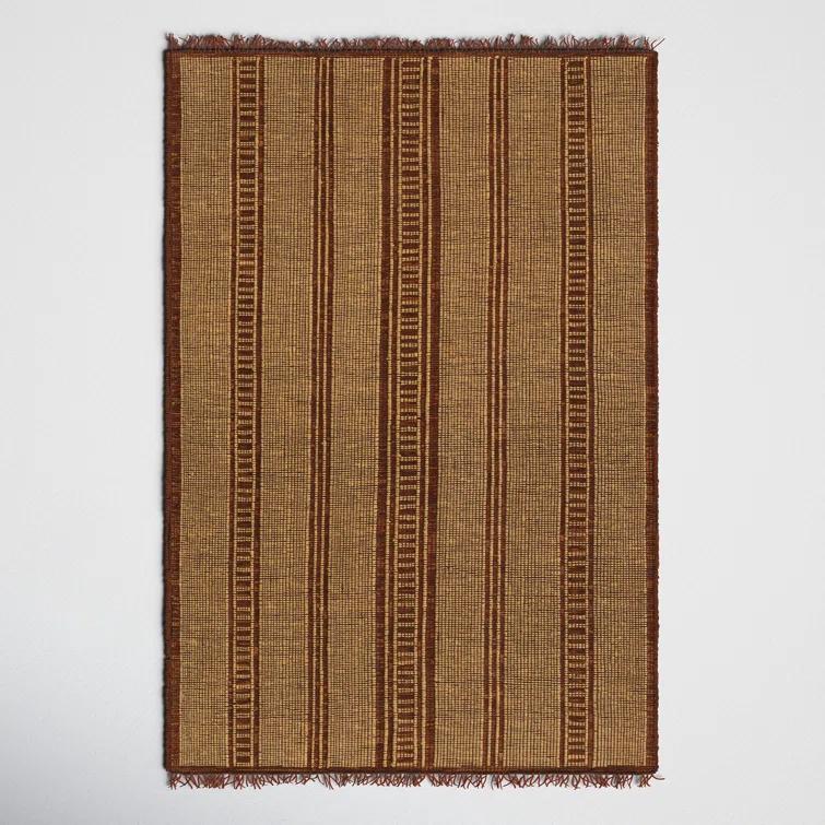 Rectangle Beckey Striped Handmade Flatweave Area Rug in Brown/Camel