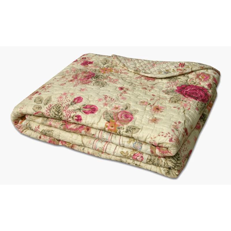 Antique Rose Quilted Reversible Cotton Throw