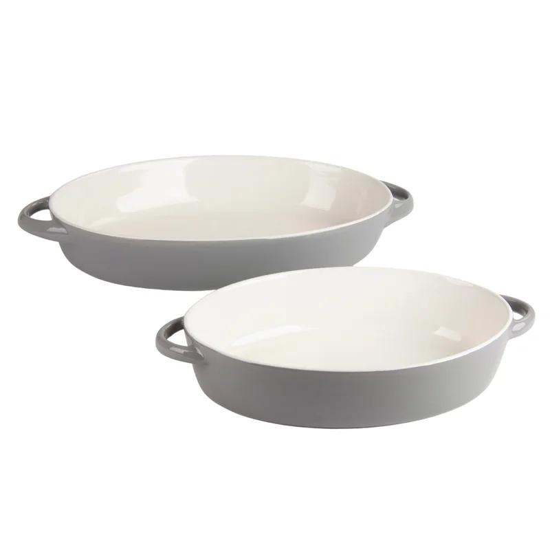 Gray Oval Stoneware Bakeware Set with Handles, 13" and 10.5"