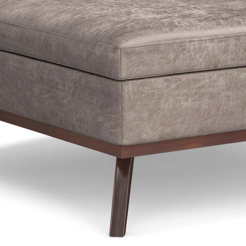 Simpli Home Owen 40"W XL Upholstered Square Coffee Table Storage Ottoman with Lift Top and Solid Wood Legs
