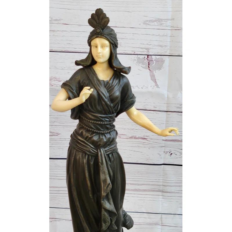 Bloomsbury Market Ayme Art Deco Bronze And Faux Bone Turkish Princess Sculpture Brown Marble Base Decor