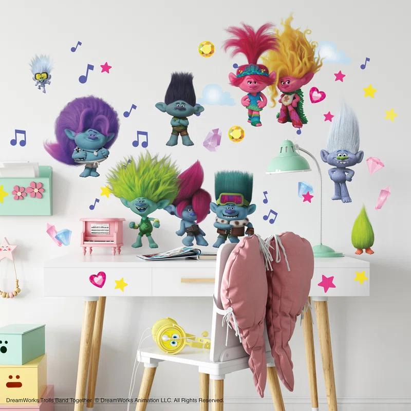 Room Mates Trolls 3 Band Together with Glitter Wall Decals