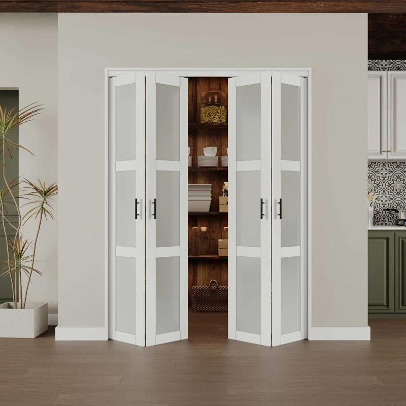 CHIC MODE Double Bifold Doors 3 Lite Frosted Glass Solid Manufactured Wood Prefinished Folding Door & Reviews | Wayfair
