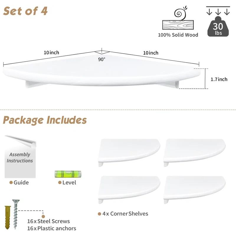 Latitude Run® White Corner Floating Shelves For Wall Set Of 4, Rounded Corner Shelves Wall Mounted,Small Spaces