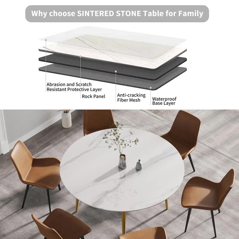 Ortelinda 59.05"Modern manmade st1 round metal dining tableposition for 6 people