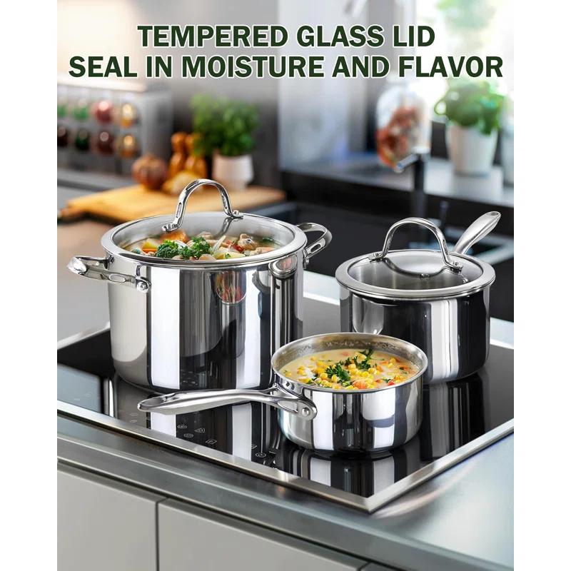 Cooks Standard Stainless Steel Saucepan Set 1.5 And 3 Quart, Multi-ply Clad Sauce Pot With Glass Lid, Silver | Wayfair