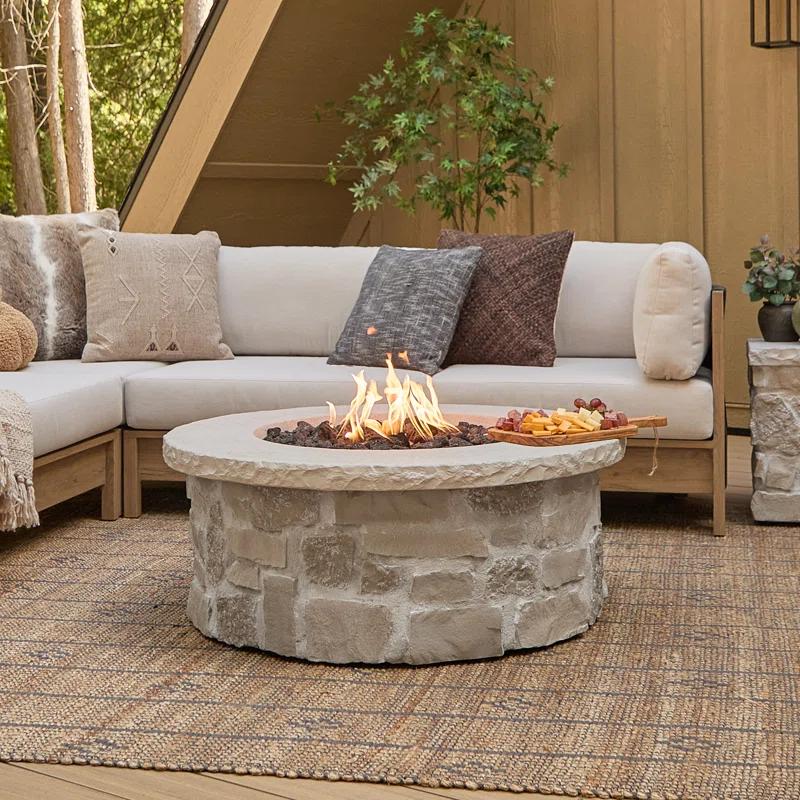 Real Flame Scottsdale 40" Round Stone Propane Fire Pit Table By Real Flame