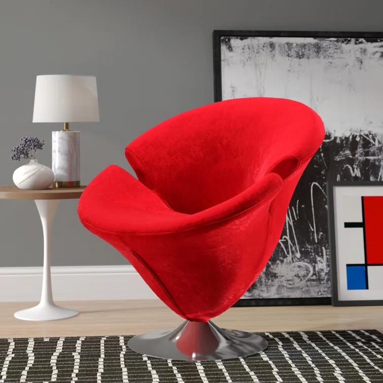 Manhattan Comfort Tulip Velvet Upholstered Swivel Barrel Chair in Red
