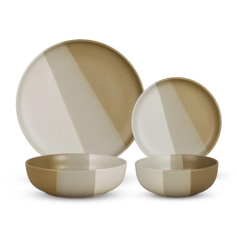 Godinger Silver Art Co Piermont Natural 16 Piece Dinnerware Set, Service For 4