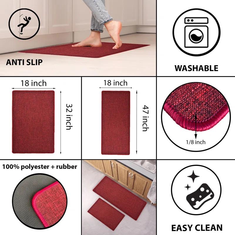 Evideco Multi-Size Woven-Effect Kitchen Runner Mats, Non-Slip, Low Profile, Universal Fit, 32"/47"L x 18"W