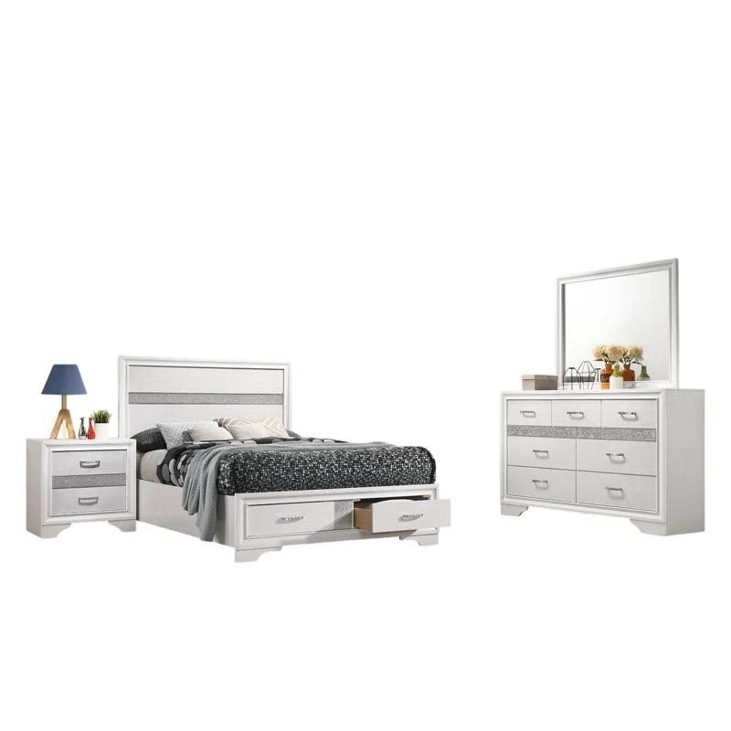 Benjara Vino 4Pc Bedroom Set, Storage Footboard, Glitter Stripes