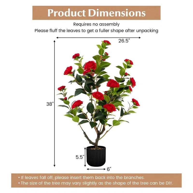 Primrue 38 In. Faux Camellia Tree In Pot Decorative Plant Indoor/Outdoor