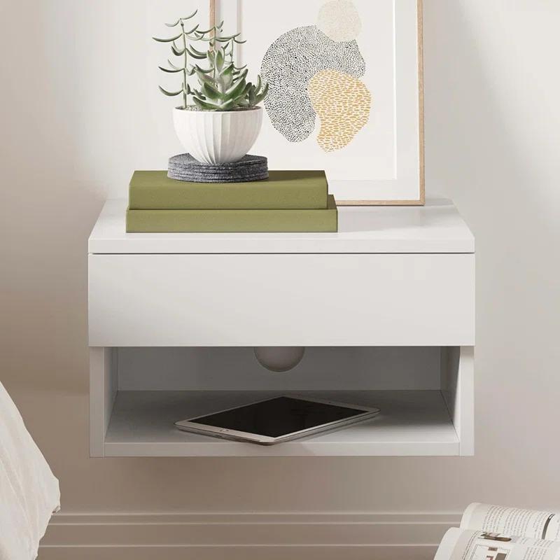 Nathan James Modern Floating Bedroom Nightstand with Storage Drawer and Open Shelf Cubby