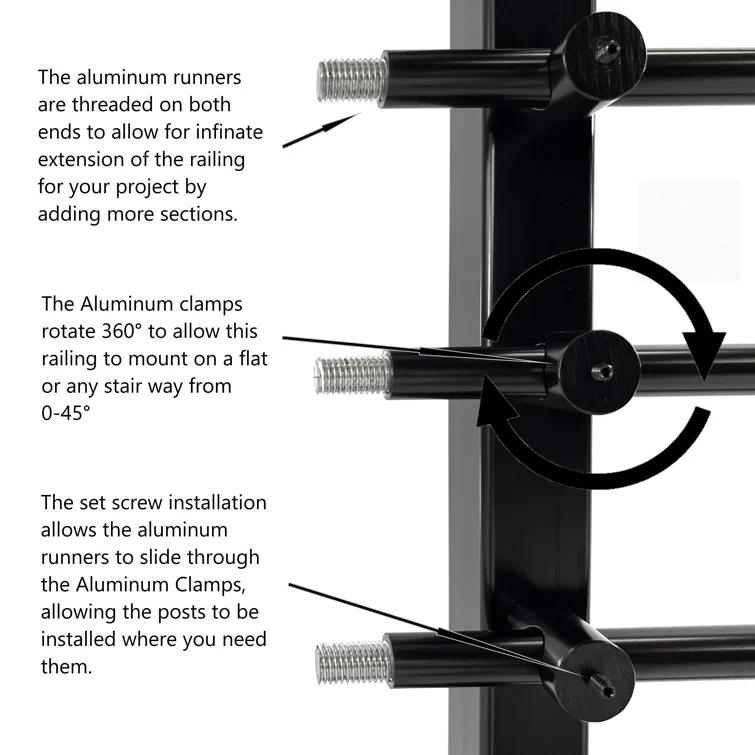 Concept Fusion Modern Horizontal Adjustable Railing Banister System for Staircases Balconies and Decks Complete Guard Railing Kit