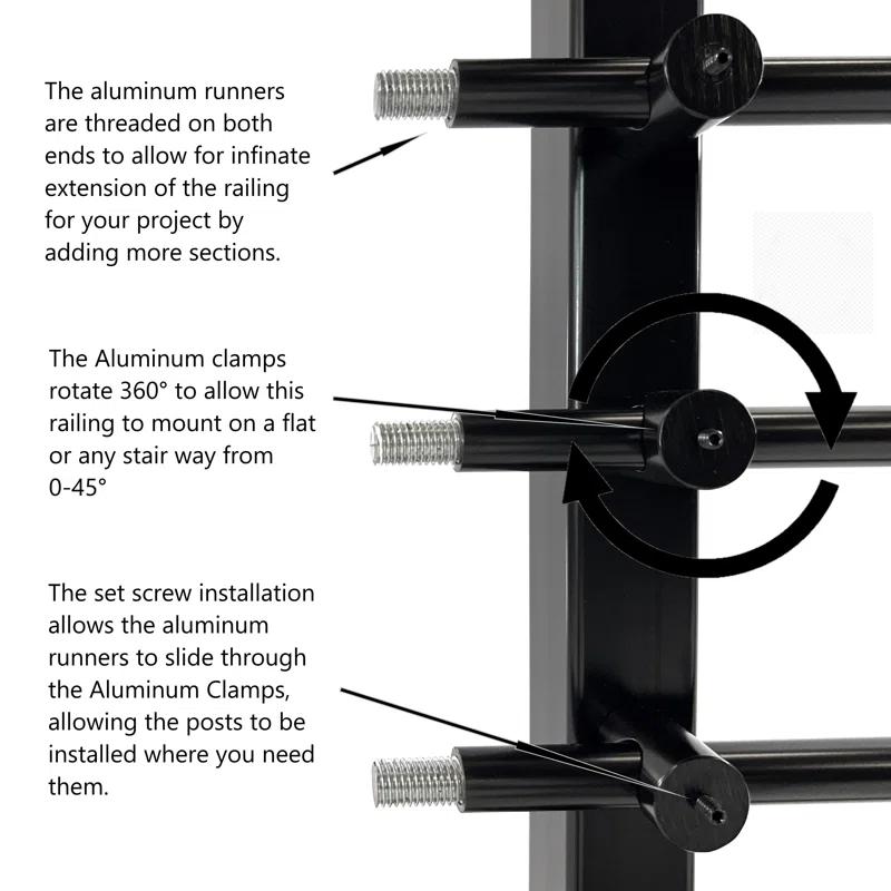 Concept Fusion Modern Horizontal Adjustable Railing Banister System for Staircases Balconies and Decks Complete Guard Railing Kit