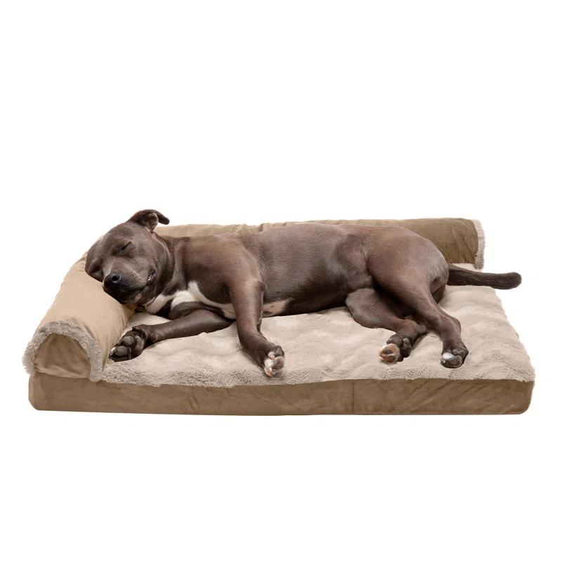 FurHaven Wave Fur and Velvet Orthopedic Deluxe Chaise Lounge Pet Bed