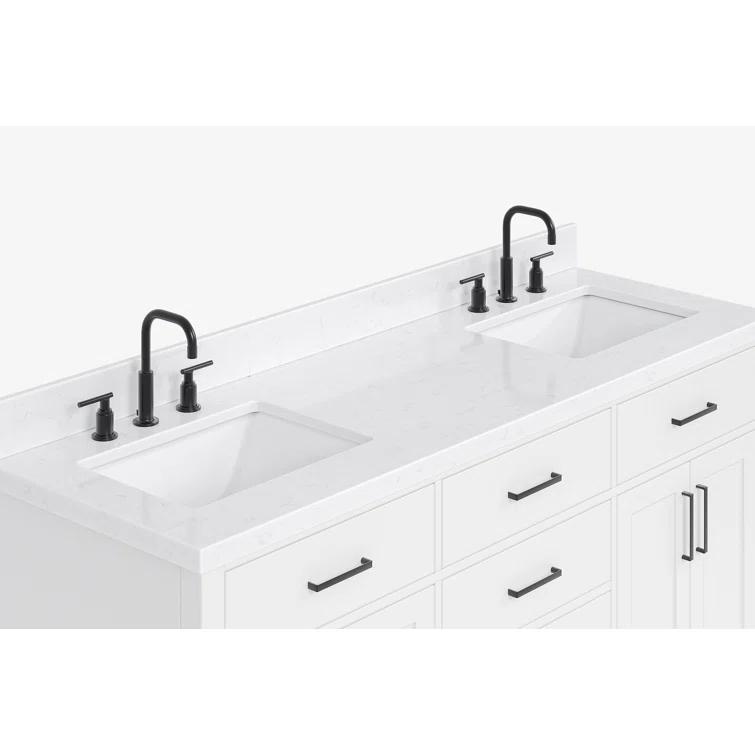 Wildon Home® Tidworth 66'' Solid Wood Double Bathroom Vanity with 1.5'' Carrara Quartz Top, Rectangular Sinks