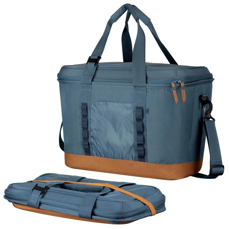 Rebrilliant Collapsible Insulated Cooler Bag – 50 Can Leakproof Soft Cooler For Beach, Travel, Car – Shoulder Strap, Bottle Opener (Ocean)