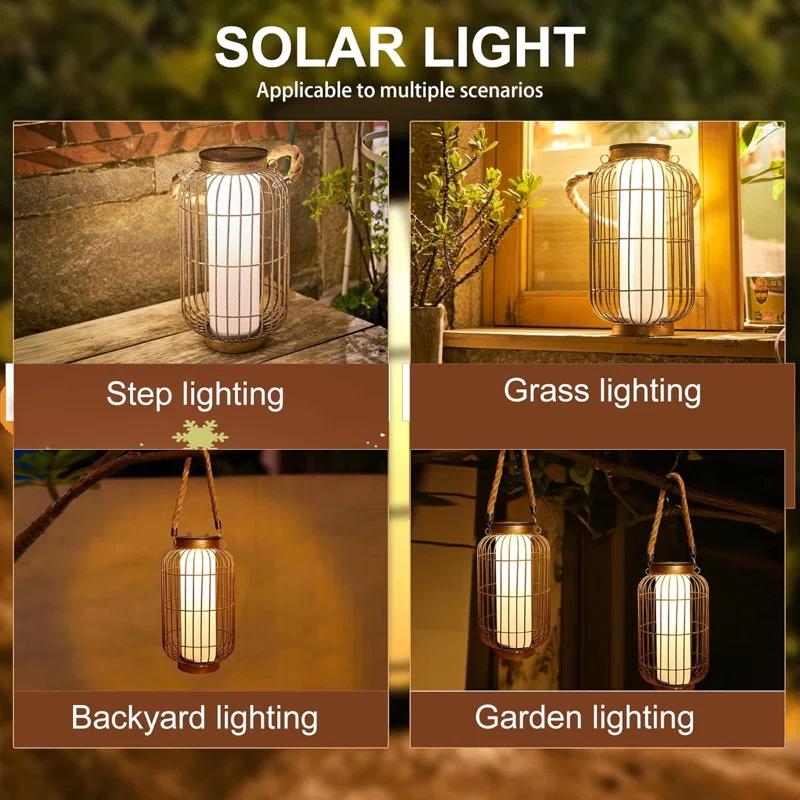 pearlstar "14.1'' Large Outdoor Solar Lanterns Hanging Light Waterproof LED Garden Lights  Retro Bronze Metal Lamp"