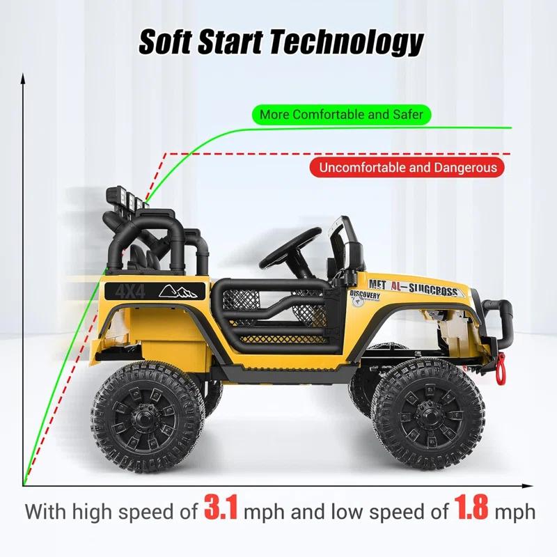 Ancheer Alex 24V Electric Ride on Jeeps for Kids, Ride On Car Truck with Remote Control, Battery Power Car Wheels for Kids w/LED Lights, Bluetooth, Music, 3 Speeds, 24 Volt Ride on Toys for Boys and Girls