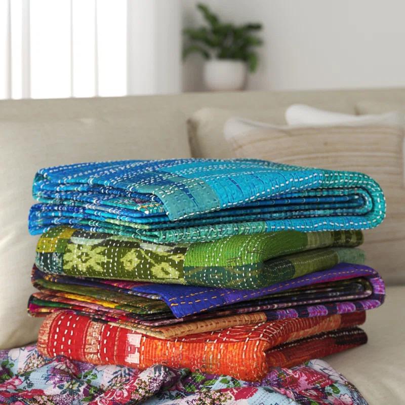 Rajani Home Handmade Kantha Silk Blend Throw Blanket