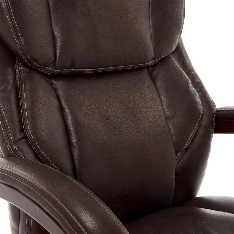 La-Z-Boy La-Z-Boy Bellamy Executive Office Chair with Memory Foam Cushions, Real Wood Arms and Swivel Base, Waterfall Seat Edge, Faux Bonded Leather
